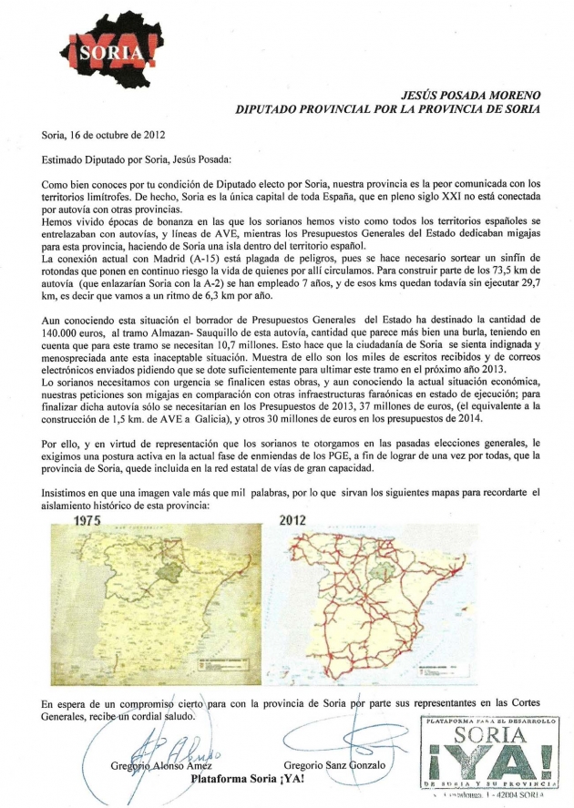 Carta de Soria Ya a Jesús Posada