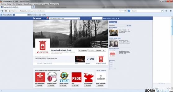 Perfil del Ayuntamiento en Facebook, donde se ven las preferencias hacia webs socialistas.