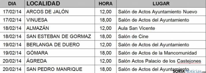 Calendario de charlas informativas.