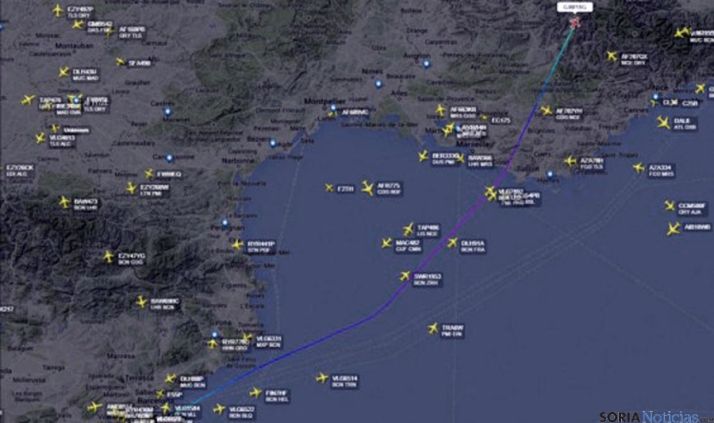 Trayecto del trágico vuelo del avión.