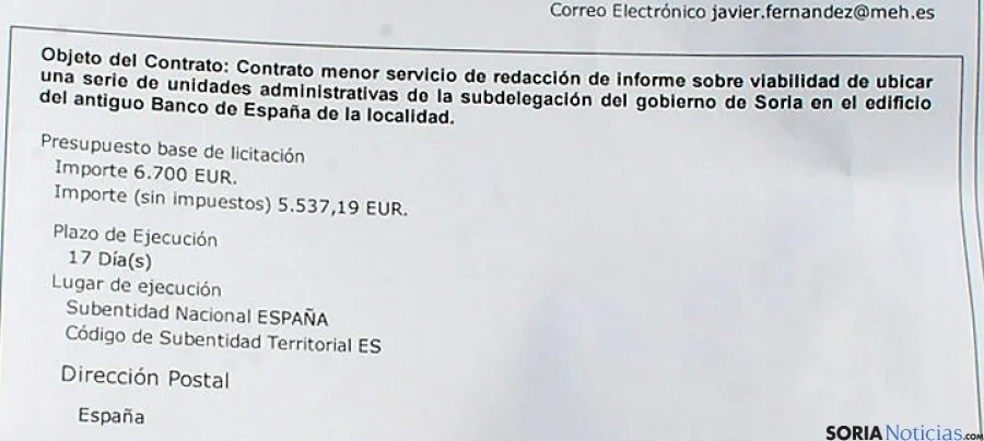 Detalle del documento de licitación. / SN
