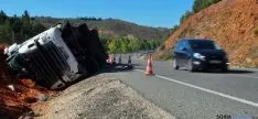 El camión accidentado este lunes. / SN