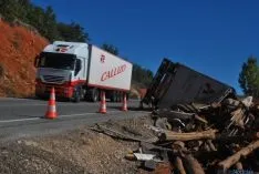 El camión accidentado este lunes. / SN
