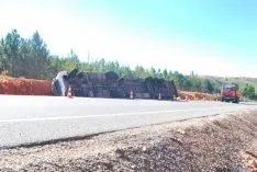 El camión accidentado este lunes. / SN