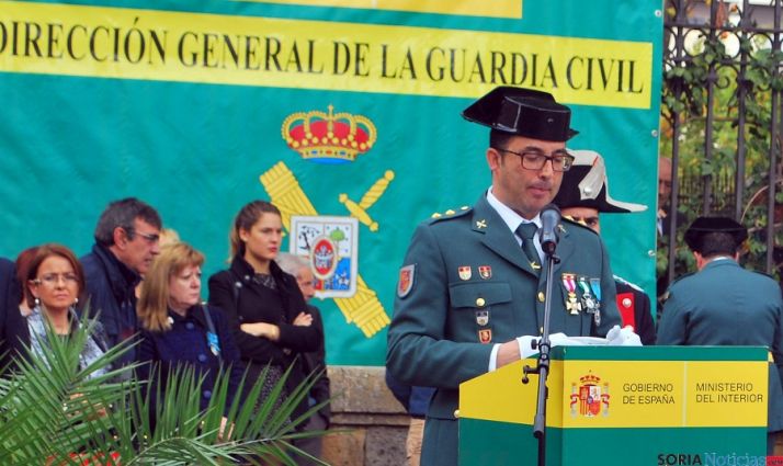 El teniente coronel Andrés M. Velarde, en su alocución en Soria. / SN