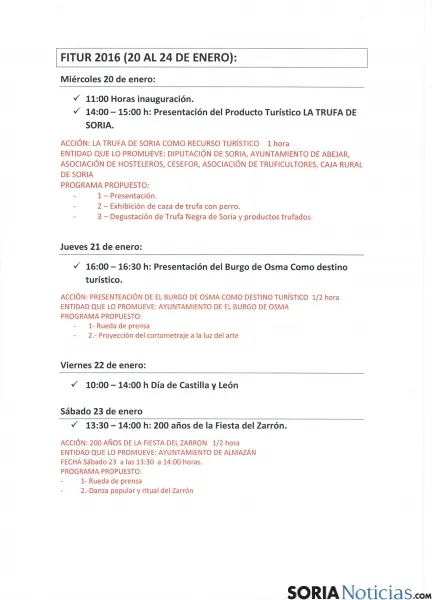 Programa de Soria en Fitur 2016