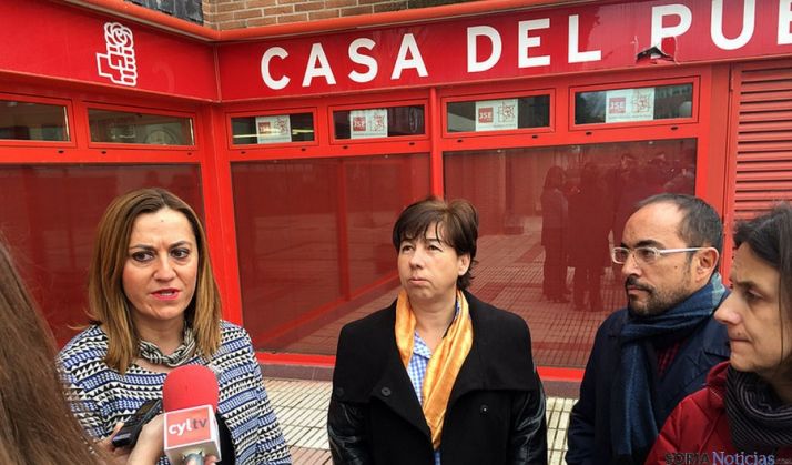 Barcones (izda.), García y Rey, este sábado en Soria. / PSOE