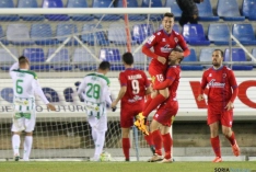 David Concha celebra el gol del empate del Numancia.
