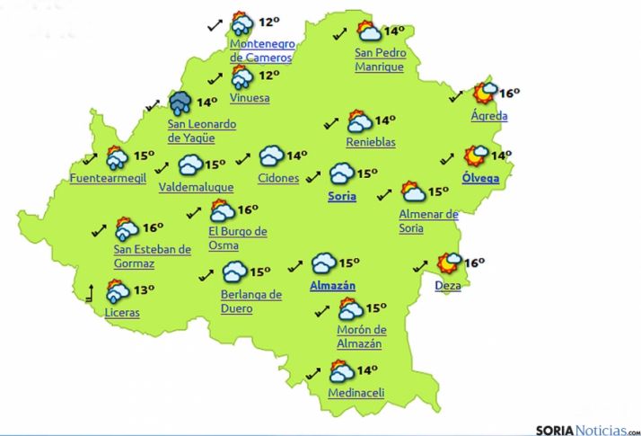 El mapa para este sábado./eltiempo.es