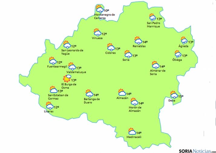 Mapa previsto este lunes. / eltiempo.es