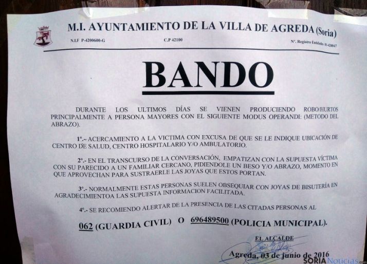 El bando del Ayuntamiento agredeño./SN