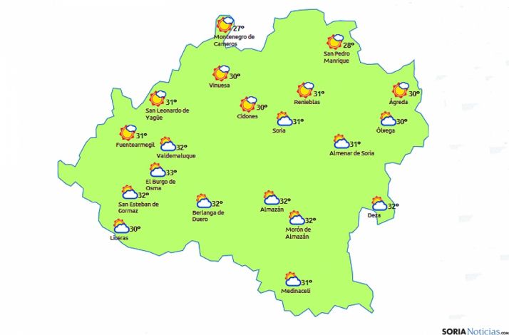 Previsión a las 15.00 horas de hoy./eltiempo.es