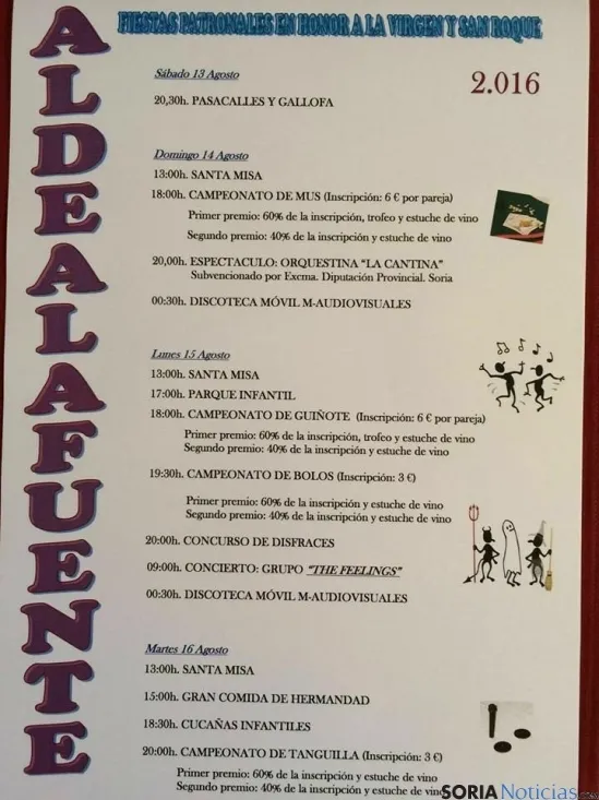 Programación de fiestas de Aldealafuente, Soria.