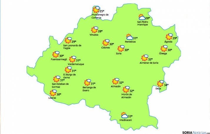 El mapa previsto para este jueves./eltiempo.es