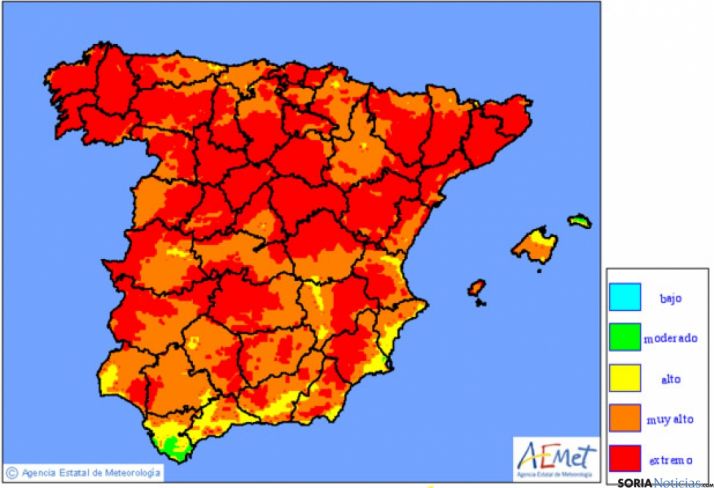 Los niveles de riesgo de incendios./AEMET