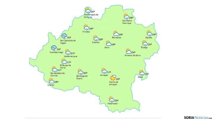 Nubes y temperaturas altas en la jornada de hoy. / www.eltiempo.es.