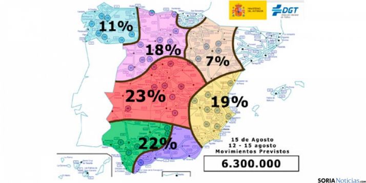 Mapa de la distribución de los desplazamientos por zonas.