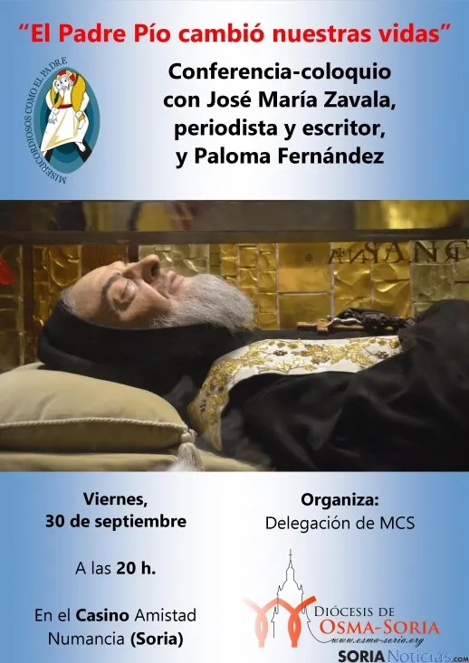 Cartel de la charla 'El Padre Pío cambió nuestras vidas'.