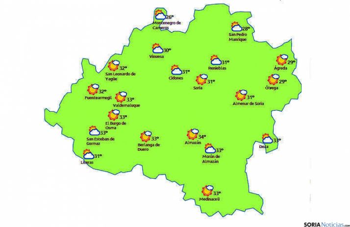 Mapa previsto este lunes. / eltiempo.es