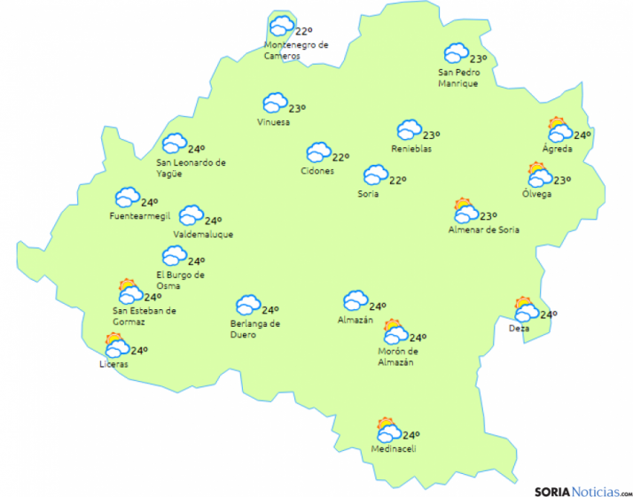 El mapa para este sábado./ eltiempo.es