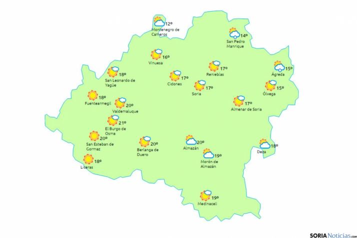 El mapa para este sábado./www.eltiempo.es.