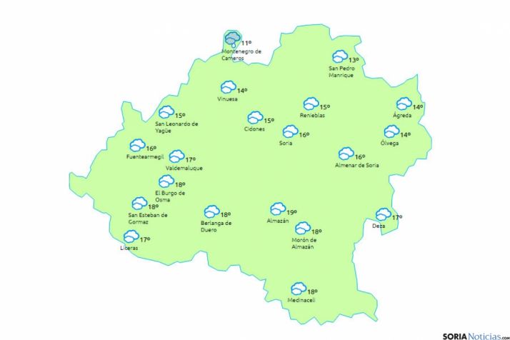 El mapa para este sábado./eltiempo.es.
