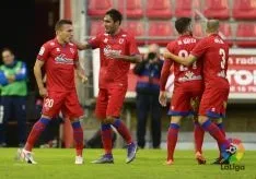 Los rojillos celebran el primer gol. /Laliga