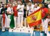 Garijo, en el podio con la bandera española. 