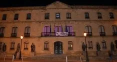 Así lucía el Palacio Provincial esta noche víspera de la jornada contra la violecia hacia las mujeres. / Dip.