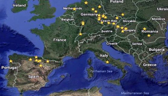 Mapa con los 'puntos calientes' de lindano en Europa.