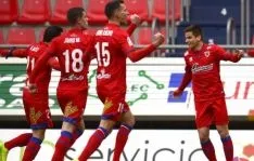El Numancia celebra el primer gol. /LaLiga.
