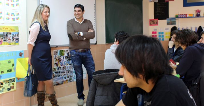 Govorova, con Abellón, este martes en el colegio. 