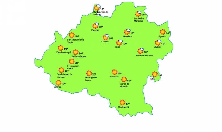 Previsión a las 14.00 horas./eltiempo.es