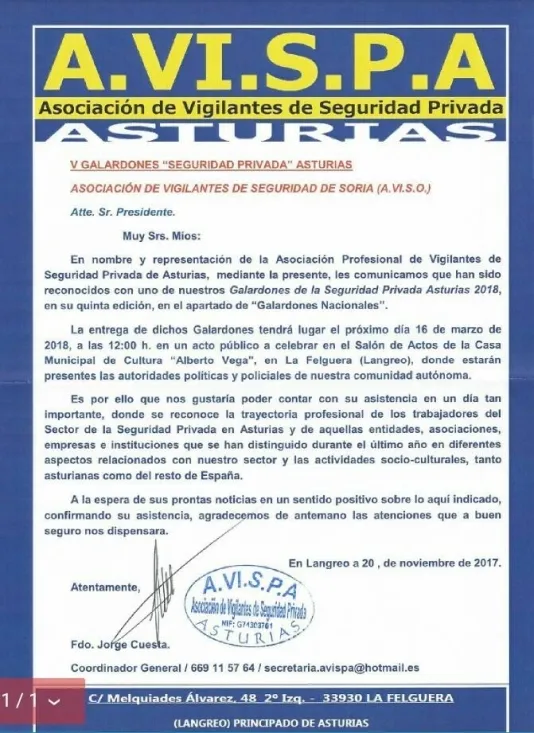 El acta con la concesión del reconocimiento.