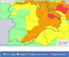 Mapa de Aemet que muestra las alertas por nevadas este sábado