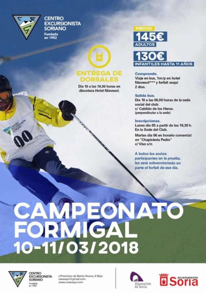 Cartel que patrocina el Campeonato de Formigal. Centro Excursionista Soriano. 