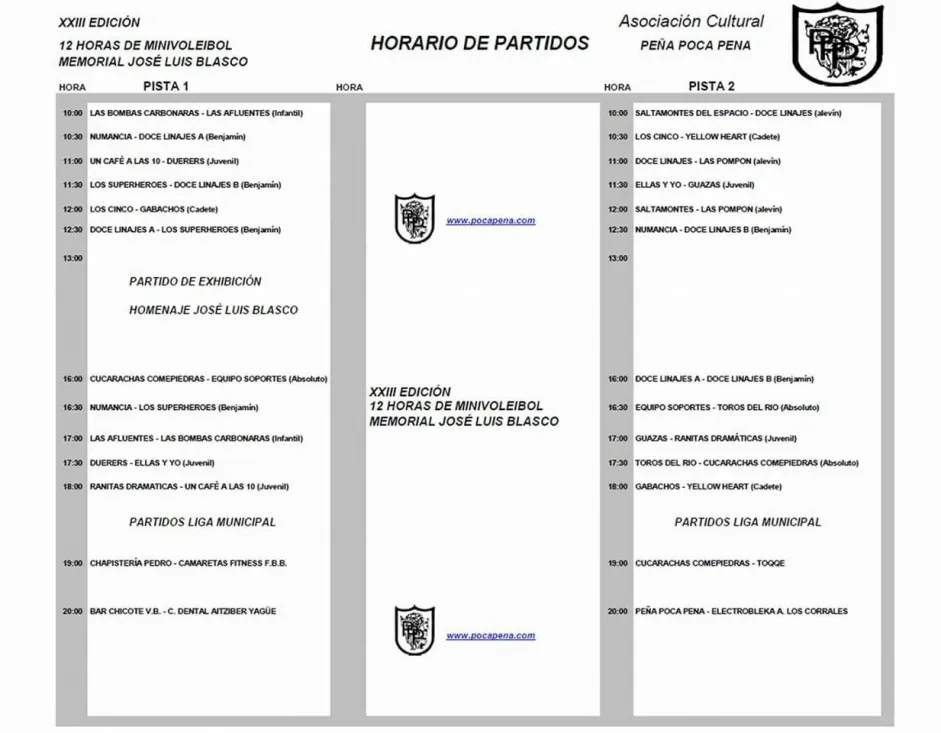 Horario de los partidos.
