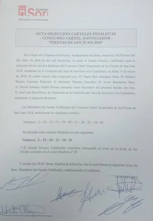 El acta del jurado calificador.