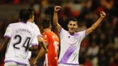 Pere Milla celebra el tanto en el Anxo Carro. LaLiga
