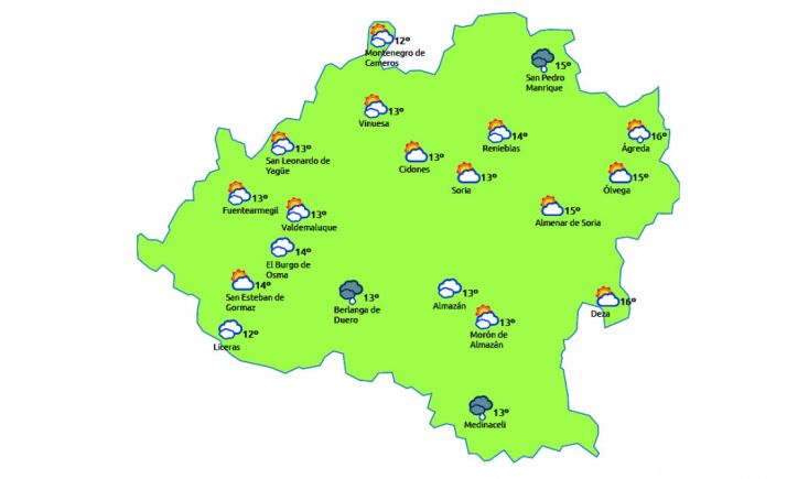 Previsión para este lunes a las 13:00. /eltiempo.es