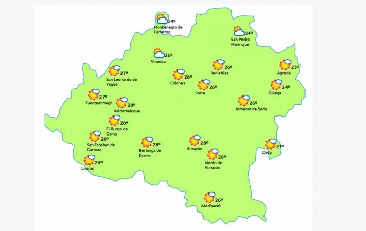 Mapa de la provincia a las 14:00 horas. /eltiempo.es