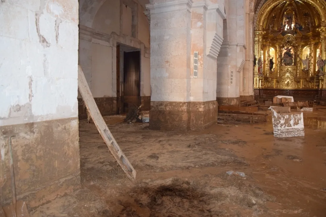 Foto 2 - T&eacute;cnicos de la Junta y el abad de Santa Mar&iacute;a de Huerta se reunir&aacute;n tras la limpieza para evaluar da&ntilde;os