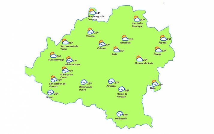 La previsón para las 14:00 horas. /eltiempo.es