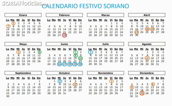 Calendario festivo soriano del 2019