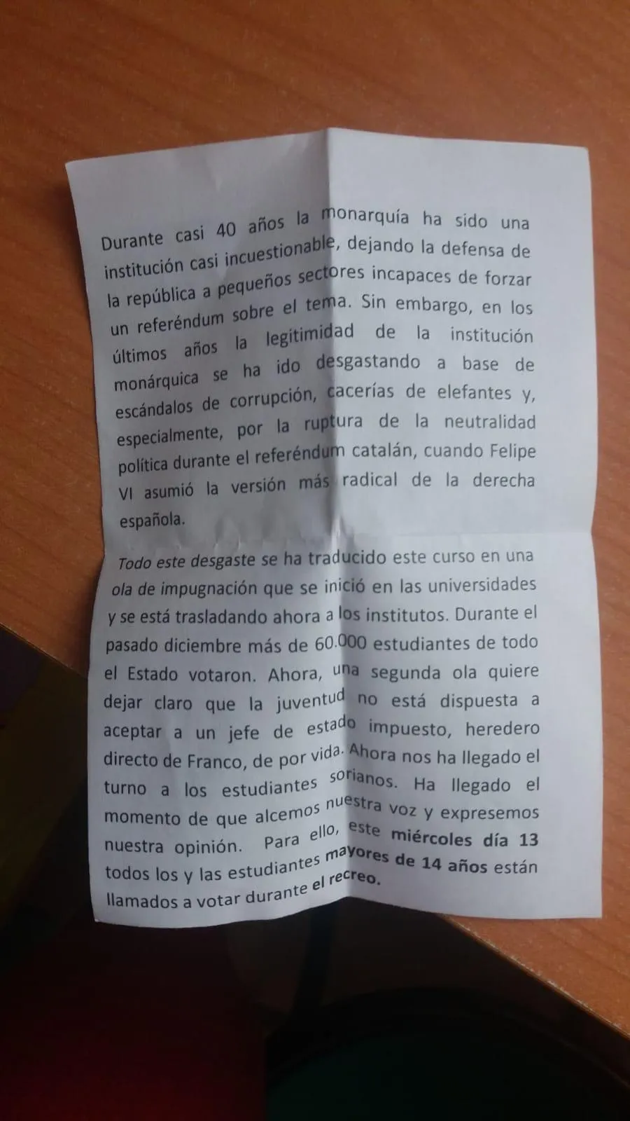 Octavillas repartidas hoy en los institutos sorianos