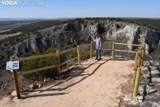 Mirador del Portillo, al borde del cortado de la garganta del río Andaluz, de casi 100 metros de altura, por donde pasa la carretera SO-100 de Soria a Berlanga. El risco calizo alberga más de 30 parejas de buitres.