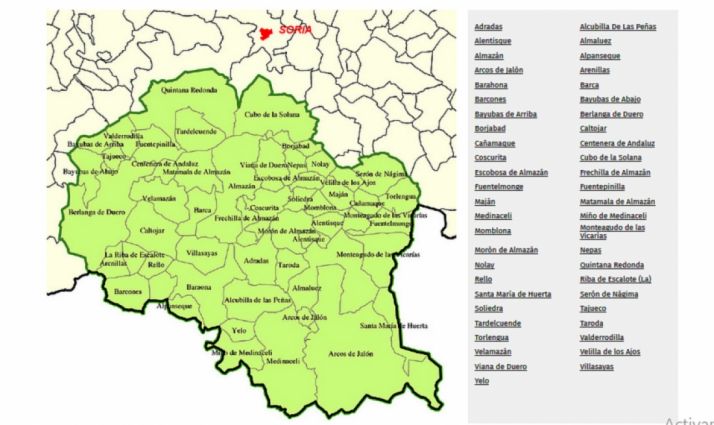 Área de acción y los municipios integrados en ADEMA. 