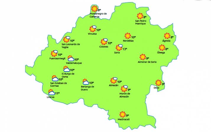 Mapa de la provincia a las 14:00 horas. /eltiempo.es
