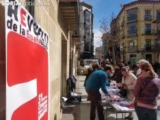 El puesto de Soria Ya repleto durante toda la mañana. 