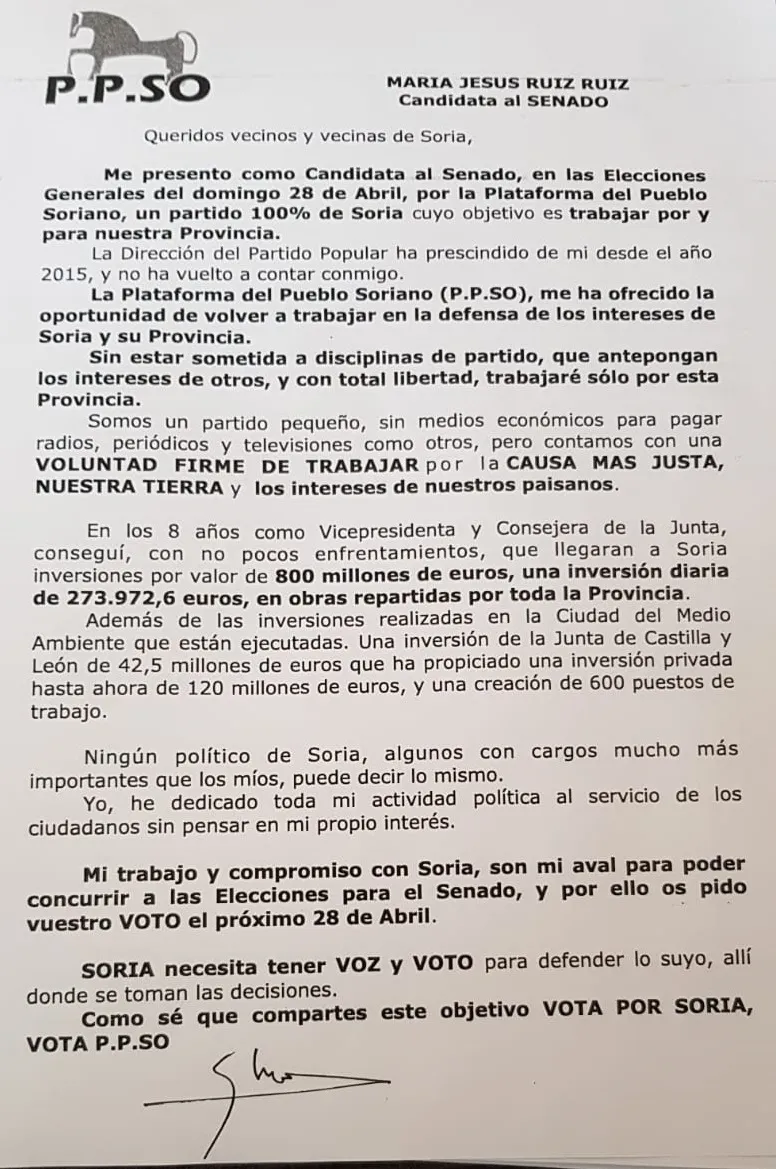 Carta que remite María Jesús Ruiz.